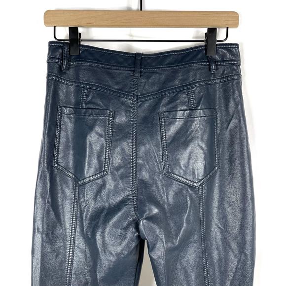Cinq a Sept Shanis Faux Vegan Leather Pants Blue High Rise Split-Hem Flare Sz 6 - Picture 11 of 14